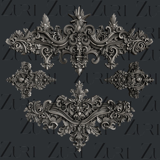 Baroque Ornaments Set 1 - H: 17.2cm x W: 17.5cm x D: 0.83cm